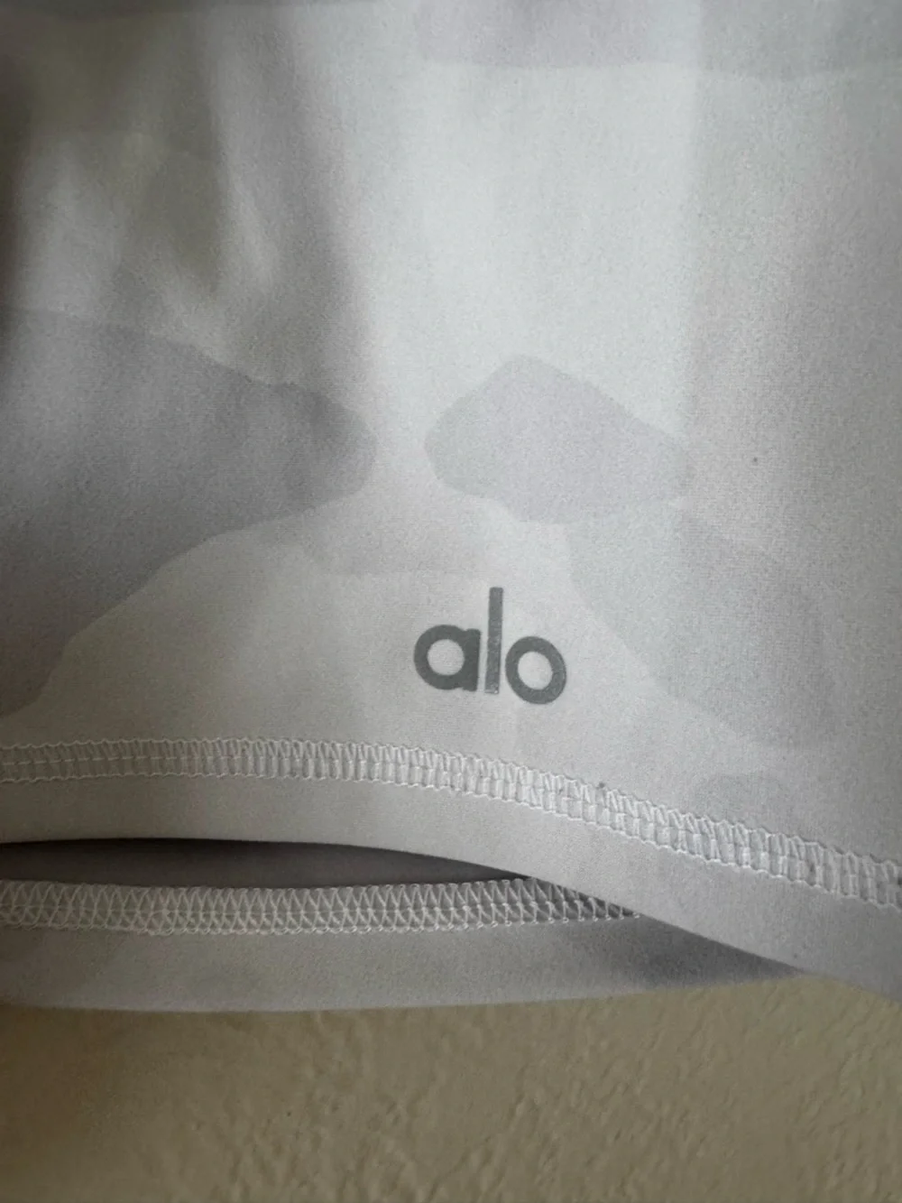 Alo Yoga White camo Vapor biker shorts